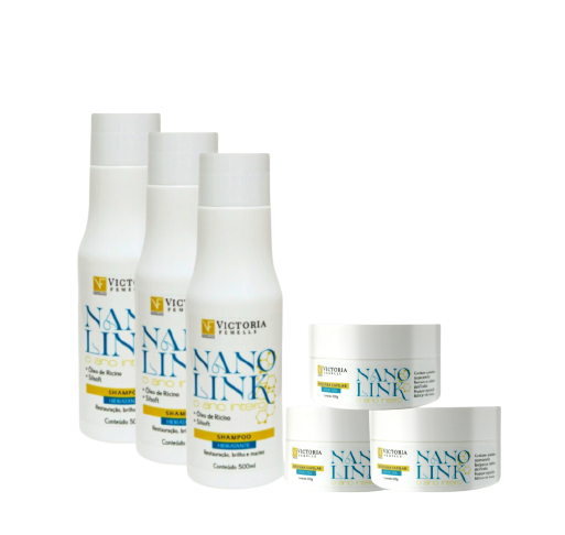COMBO - 03 KIT NANOLINK SHAMPO DE 500ml + MASC. DE 300g