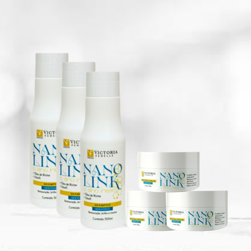 COMBO - 03 KIT NANOLINK SHAMPO DE 500ml + MASC. DE 300g
